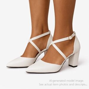 142. KeBuLe White Block Heel Dress Shoes Size 37